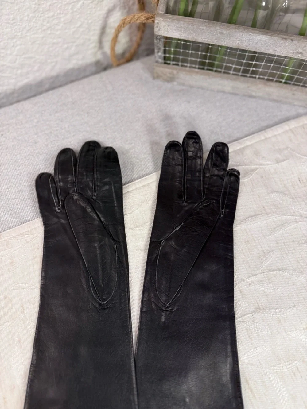 Vintage Italian Black Leather Opera Gloves Size 6.5‎ Made in Italy Formal “Note”